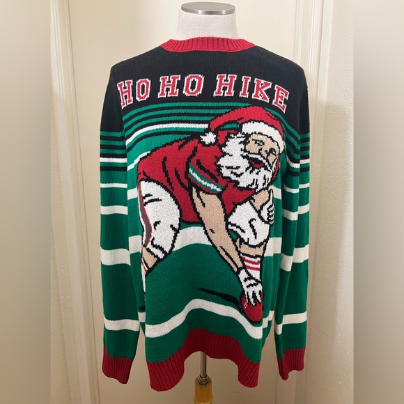 Ugly Christmas Sweater Other - Festive Santa Sweater - Santa playing football Green, Red, Black